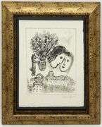 Rare Marc Chagall Signed Lithograph on Japon Nacre Paper Double Gray Portrait