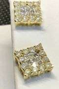 14K Yellow Gold Princess Cut Diamond Cluster Earring