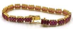 Amazing 17.45CTW Marquise Cut Faceted Raspberry Red Ruby Bracelet & 1.60CTW Diamond in 14K Yellow Go