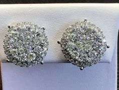 14K White Gold Round Brilliant Cut Diamond Cluster Earring