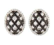 New 1.77ctw White and Black Diamond Frame Oval Stud Earrings in 18K