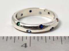 Multicolored Gemstone Band Ring in Sterling Silver