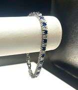 White Gold Plated Huge 11 Ctw Lab Simulated Diamond and Blue Sapphire Tennis Bracelet