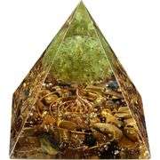 Tree of Life Peridot and Tiger's Eye Crystal Pyramid