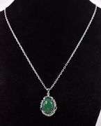 Adorable 12.30CTS Oval Shaped Cabochon-Cut Emerald & Sapphire Gemstone Pendant Necklace in Sterling