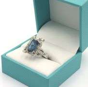 Amazing Very Rare 5.40CTS Emerald-Cut London blue Topaz & Diamond Ring in Sterling Silver