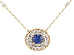 New 2.70ct Oval Sapphire and 0.60ctw Diamond Double Frame Pendant Necklace in 14K