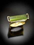 Phenomenal Green Tourmaline and Diamond 18K Ring