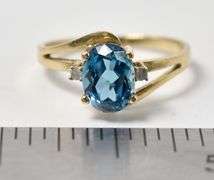 Wonderful 4K Yellow Gold Blue Topaz and Diamond Ring