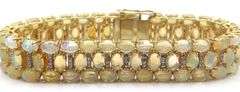 Fabulous Brand New European 26.10CTW Ethiopian Opal W/ Fire & Diamond Bracelet in 14K Yellow Gold Ov