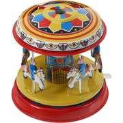 Retro Metal Wind-Up Merry-Go-Round Carousel