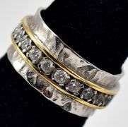 Inlaid CZ Textured Band Ring in Sterling Silver
