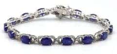 Gorgeous 16.63CTW Emerald-Cut Blue Sapphire & Diamond Tennis Bracelet in 14K White Gold Plated Sterl