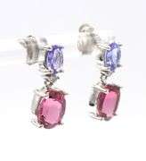 14kt White gold 1ctw tanzanite and pink tourmaline dangle earrings