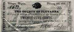 Feb 23 1863 25 Cent Fluvanna Note