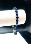 8 Kt White Gold Plated Lab Simulated 16.5 Cttw Midnight Blue Sapphire Tennis Bracelet