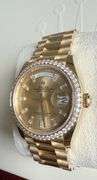 NEW! All original, Rolex Day-Date President 36mm – 18K Yellow Gold with Champagne Dial & Baguette Diamond Markers
