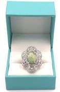 Darling 7.75CTS Oval Shaped Cabochon-Cut Natural Emerald & 2.35CTW Round Single-Cut Faceted White Sa