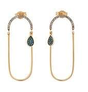 New 0.40ctw Brown and Irradiated Blue Diamond Open Oval Drop Earrings in 14K