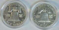Gem Proof 1955 & 1956 Franklin Half Dollars in capsules