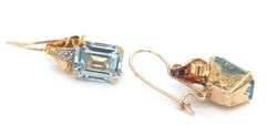 Vintage 14kt yellow gold aquamarine and diamond accent earrings