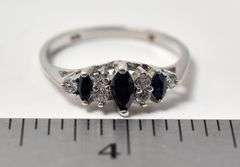 Blue Sapphire and Cz Ring in Sterling Silver