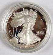 1986 S Proof Silver Eagles with Box and Paper.