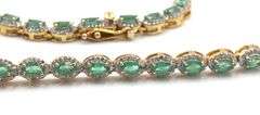 Mesmerizing 12.50CTW Oval Shaped Faceted Natural Emerald & 5.00CTW Diamond Tennis Necklace in 14K Ye