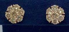 14K Rose Gold Gold Round Brilliant Cut Diamond Cluster Earring