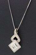 14kt White gold 0.40ctw princess cut and RBC invisible set diamond pendant on box chain