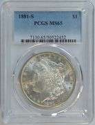 Shimmering-white Gem BU 1881-S Morgan Silver Dollar. PCGS MS65
