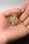 Gorgeous Heavy 18K Yellow Gold Turquoise Fob/Pendant