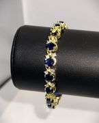 18 K White Gold Plated Huge 12.5 Ctw Lab Simulated Diamond and Blue Sapphire Tennis Bracelet