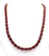Amazing 40.00CTW Emerald-Cut Ruby & 3.50CTW Diamond Necklace in 14K Yellow Gold Over Sterling Silver