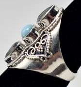Blue Topaz and Larimer Gemstone Ring in Sterling Silver