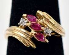 Sparkling 10K Yellow Gold Ruby Gemstone and Diamond Ring