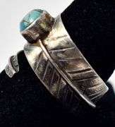 Feather Band Ring with Turquoise Stone in Sterling Silver