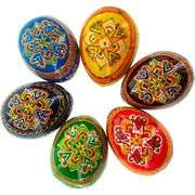 Set of 6 Hand-Painted Wooden Ukrainian Easter Eggs