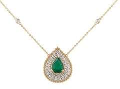 New 1.61ct Pear Emerald and 0.58ctw Diamond Double Frame Pendant Necklace in 14K