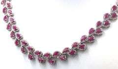 Darling 25.10CTW Pear Shaped Ruby & Diamond Necklace in 14K White Gold Over Sterling Silver