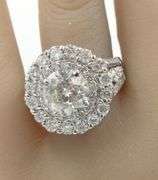 14KT White gold 3.23ct RBC with 2.75ctw double halo diamond engagement ring