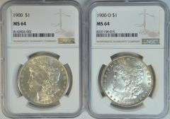 Pair of near Gem BU NGC MS64 graded 1900 & 1900-O Morgans