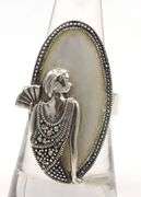 925 Sterling silver mother of pearl marcasite art deco ring