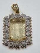 Massive 93.5ct Lemon-Cut Natural Quartz Pendant with Diamond Accents in Sterling Silver