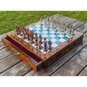 Handmade Wooden Chess Set with British Army Metal Pieces