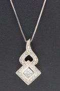 14kt White gold 0.40ctw princess cut and RBC invisible set diamond pendant on box chain