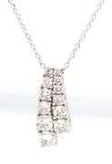 14kt White gold 0.75ctw diamond double row drop pendant on chain