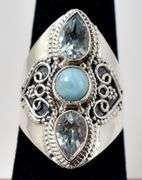 Blue Topaz and Larimer Gemstone Ring in Sterling Silver