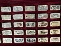 Complete Proof Set of 50 Bankmarked Sterling Silver Ingots.107 Ozs. Walnut box
