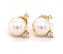 Blue Lagoon 7mm Akoya pearl and diamond stud earrings